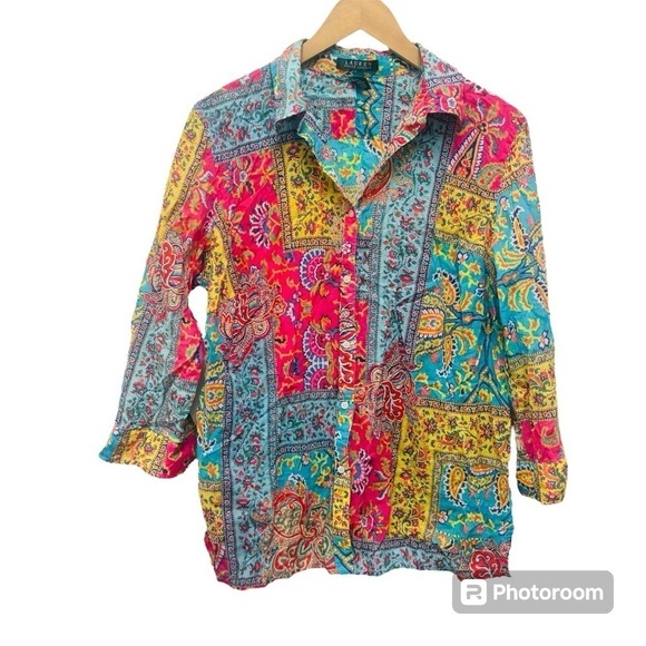 Vintage 90’s Lauren Ralph Lauren Patchwork Button Down Shirt - Picture 1 of 10